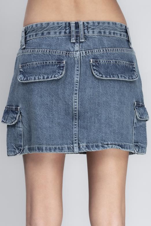 Bayan Mavi Denim Mini Kargo Etek - BSL