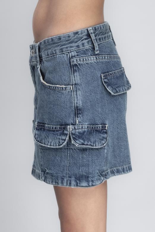 Bayan Mavi Denim Mini Kargo Etek - BSL