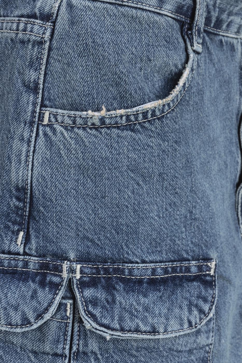 Bayan Mavi Denim Mini Kargo Etek