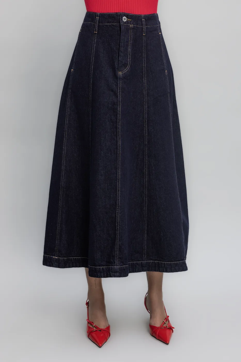 Bayan Lacivert Denim Pelerin Etek