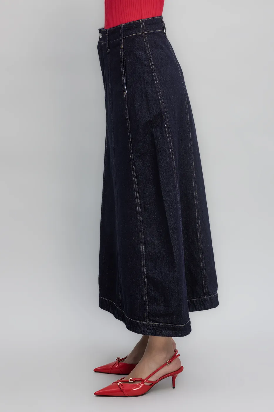 Bayan Lacivert Denim Pelerin Etek