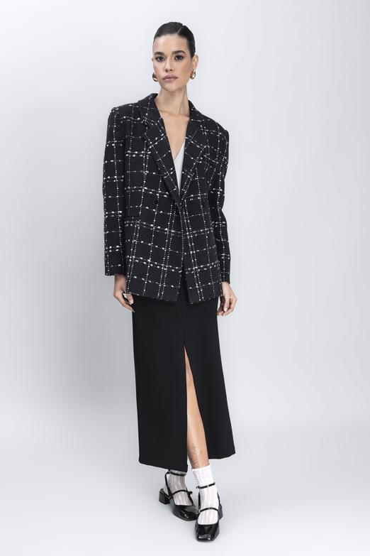 Bayan Siyah Kruvaze Kapama Blazer Ceket - BSL