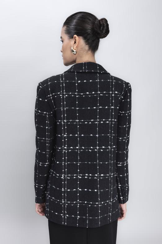 Bayan Siyah Kruvaze Kapama Blazer Ceket - BSL