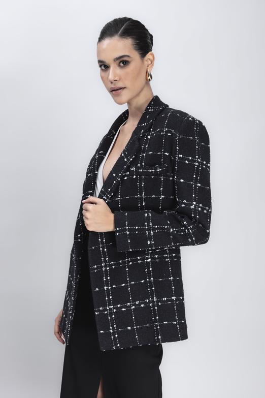 Bayan Siyah Kruvaze Kapama Blazer Ceket - BSL