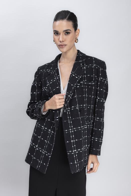 Bayan Siyah Kruvaze Kapama Blazer Ceket - BSL