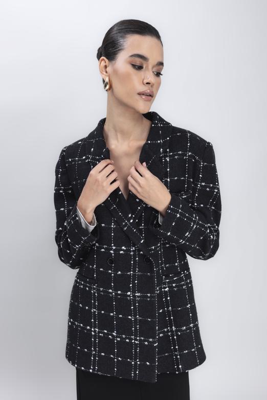 Bayan Siyah Kruvaze Kapama Blazer Ceket - BSL