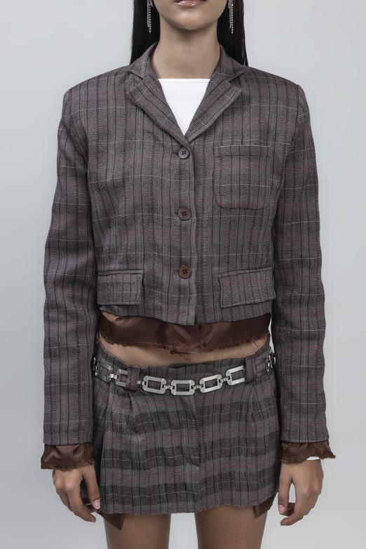 Bayan Kahverengi Crop Blazer Ceket - BSL