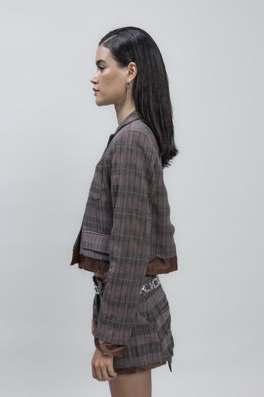 Bayan Kahverengi Crop Blazer Ceket - BSL