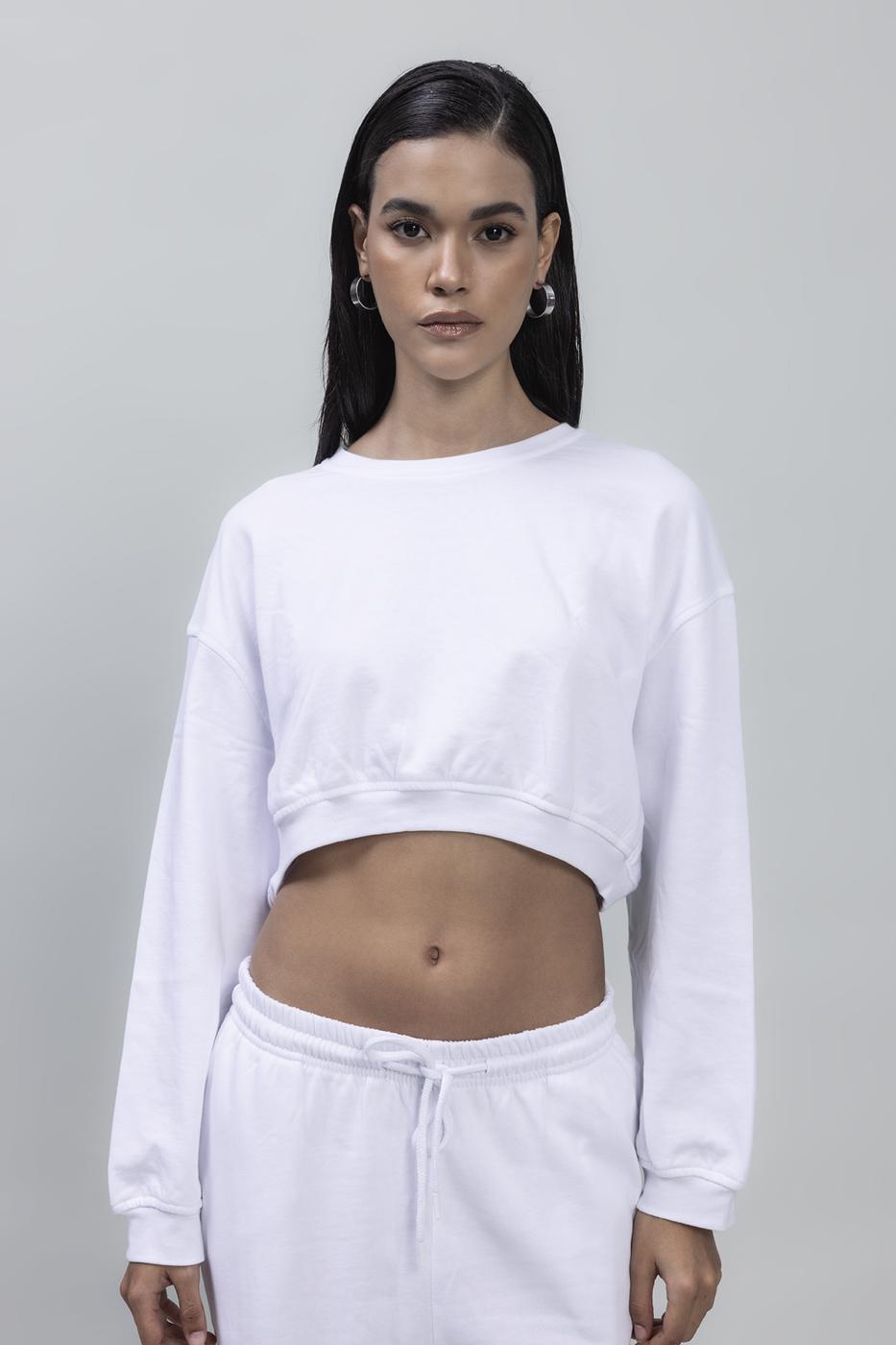 Bayan Beyaz Crop Sweatshirt
