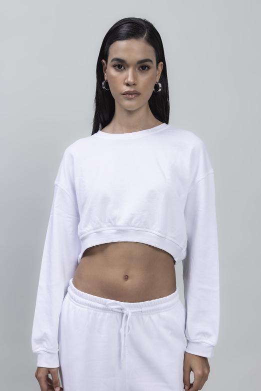 Bayan Beyaz Crop Sweatshirt - BSL