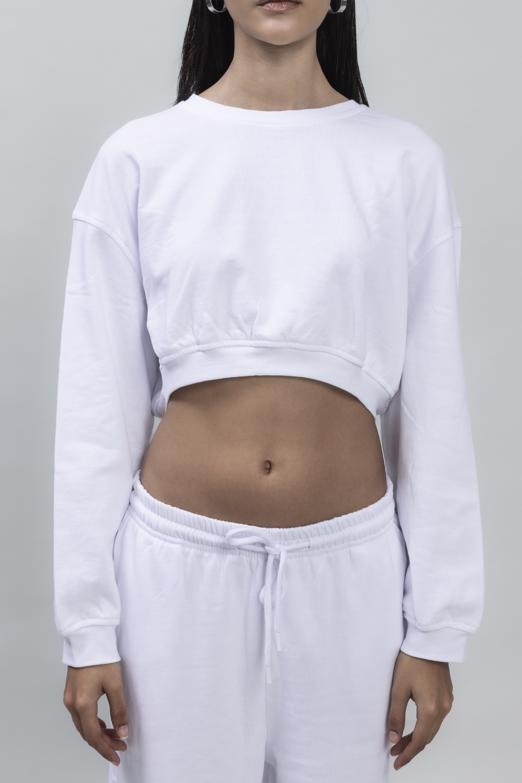 Bayan Beyaz Crop Sweatshirt - BSL