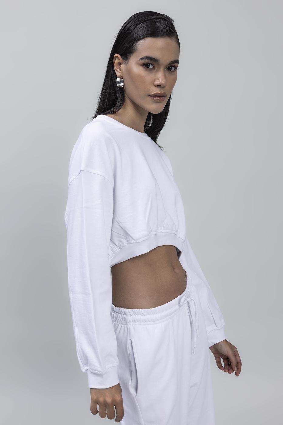 Bayan Beyaz Crop Sweatshirt