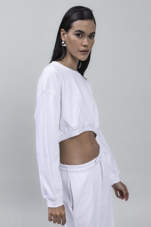Bayan Beyaz Crop Sweatshirt - BSL