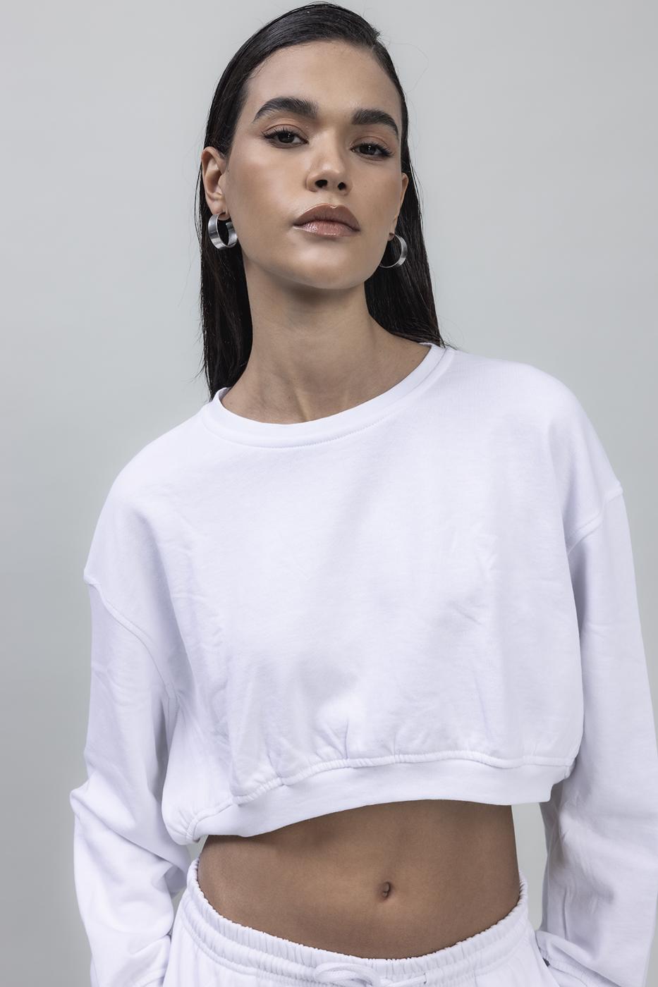 Bayan Beyaz Crop Sweatshirt