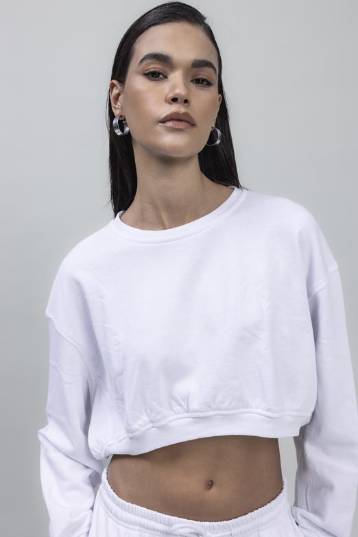 Bayan Beyaz Crop Sweatshirt - BSL