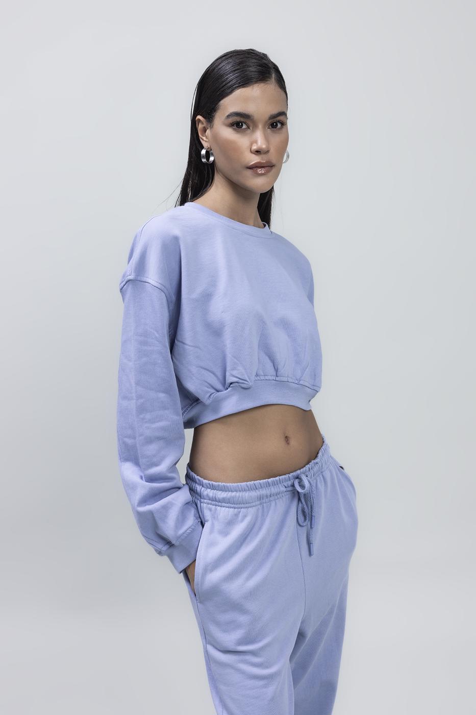 Bayan Mavi Crop Sweatshirt