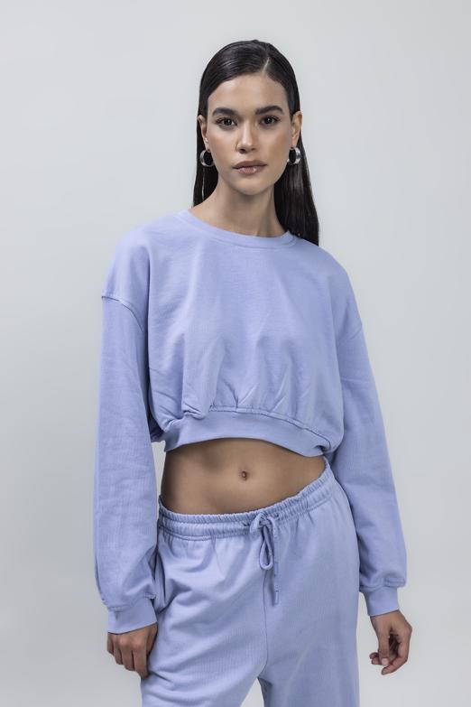 Bayan Mavi Crop Sweatshirt - BSL