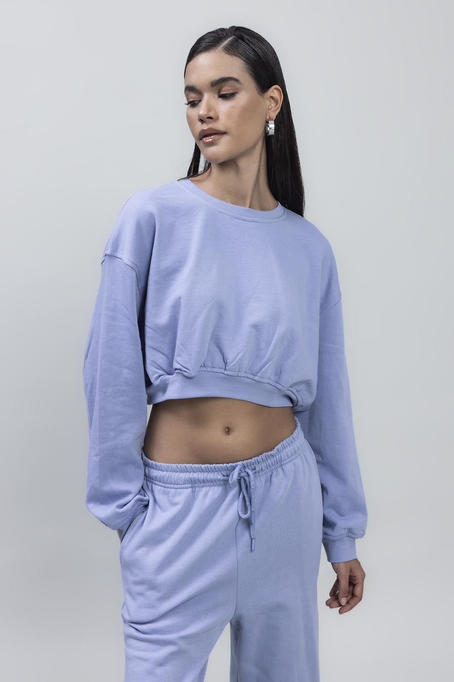 Bayan Mavi Crop Sweatshirt