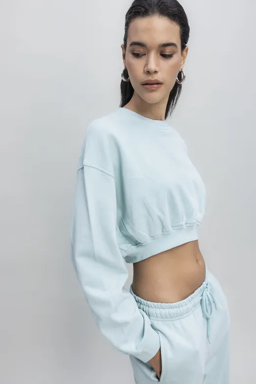 Bayan Yeşil Crop Sweatshirt - BSL
