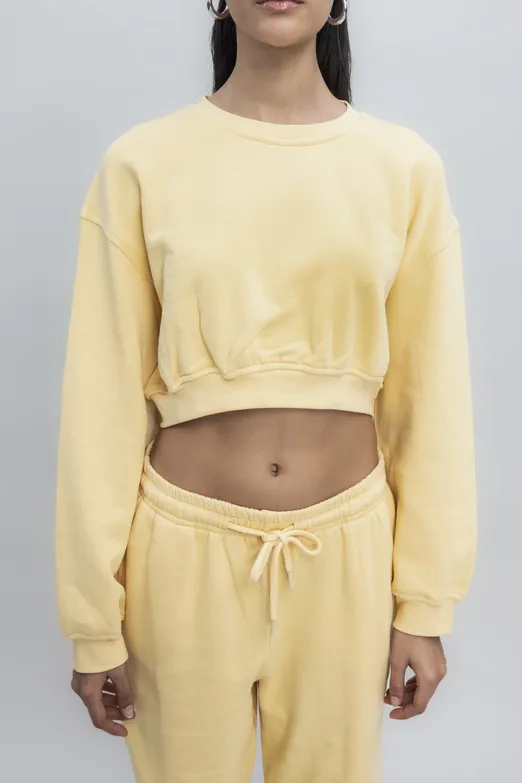 Bayan Sarı Crop Sweatshirt - BSL
