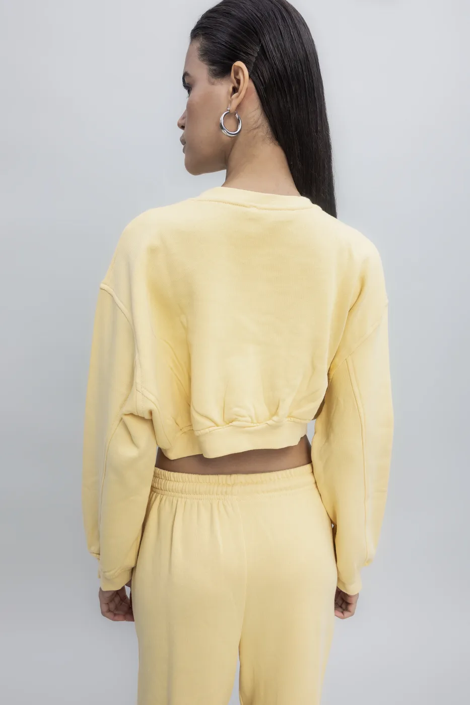 Bayan Sarı Crop Sweatshirt