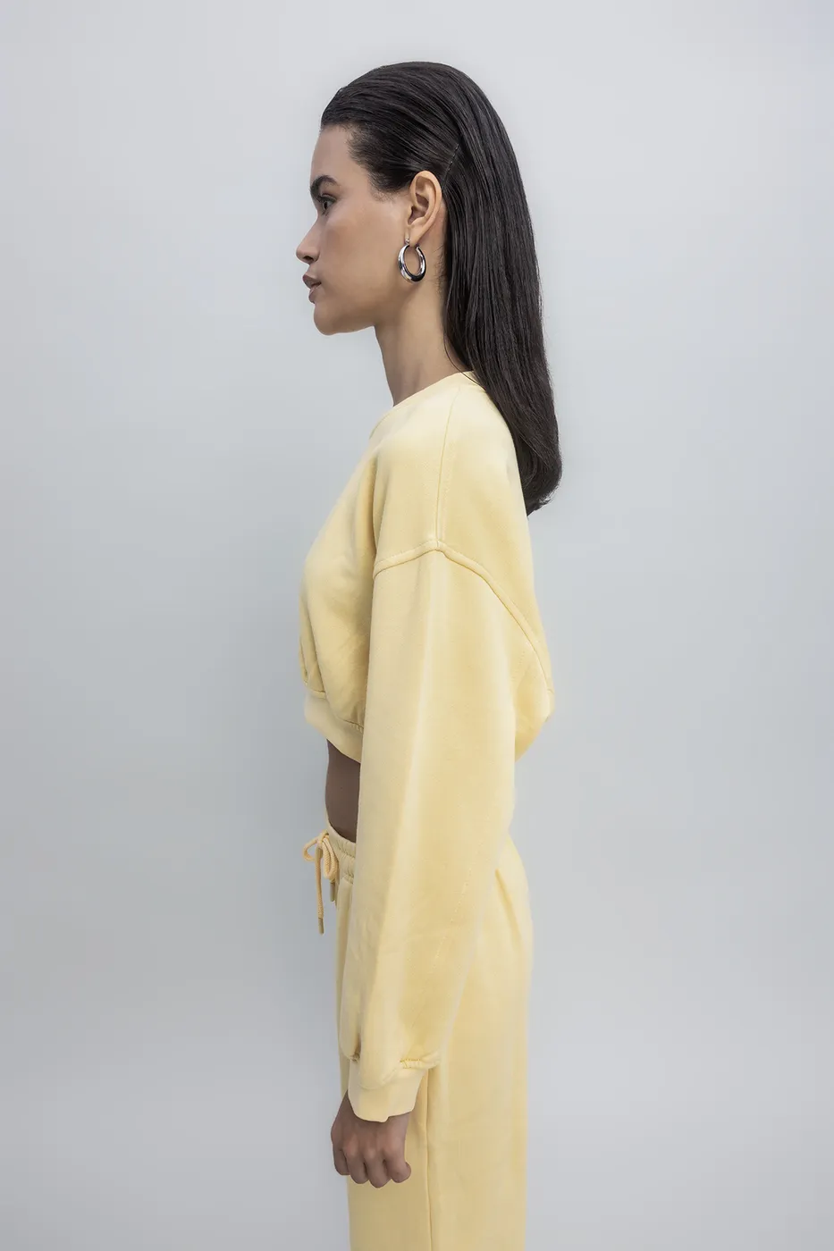 Bayan Sarı Crop Sweatshirt