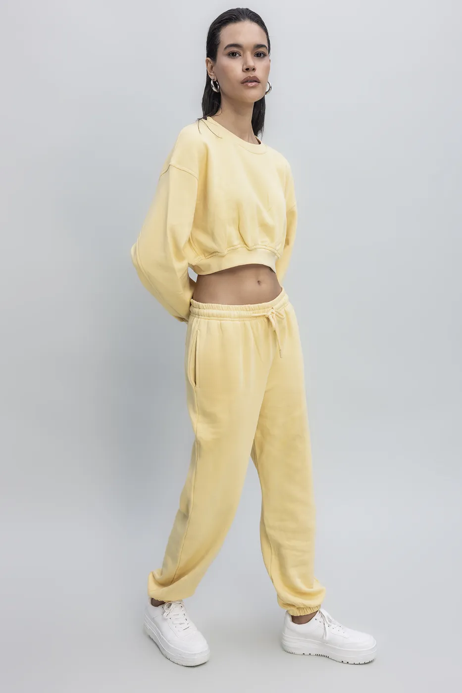 Bayan Sarı Crop Sweatshirt