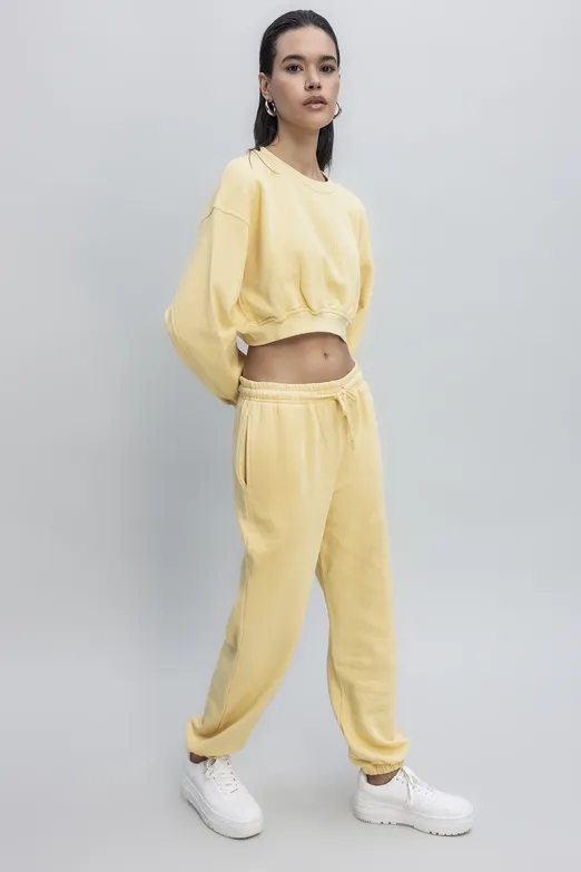 Bayan Sarı Crop Sweatshirt - BSL