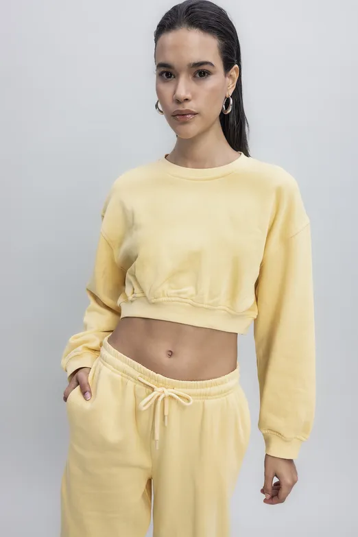 Bayan Sarı Crop Sweatshirt - BSL