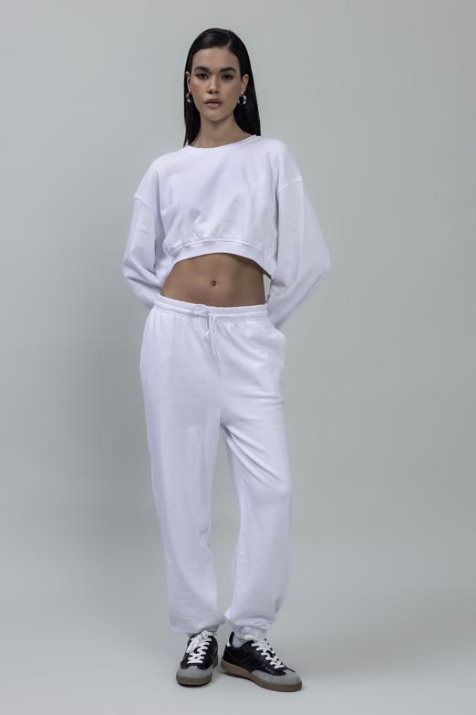 Bayan Beyaz Basıc Jogger Pantolon - BSL