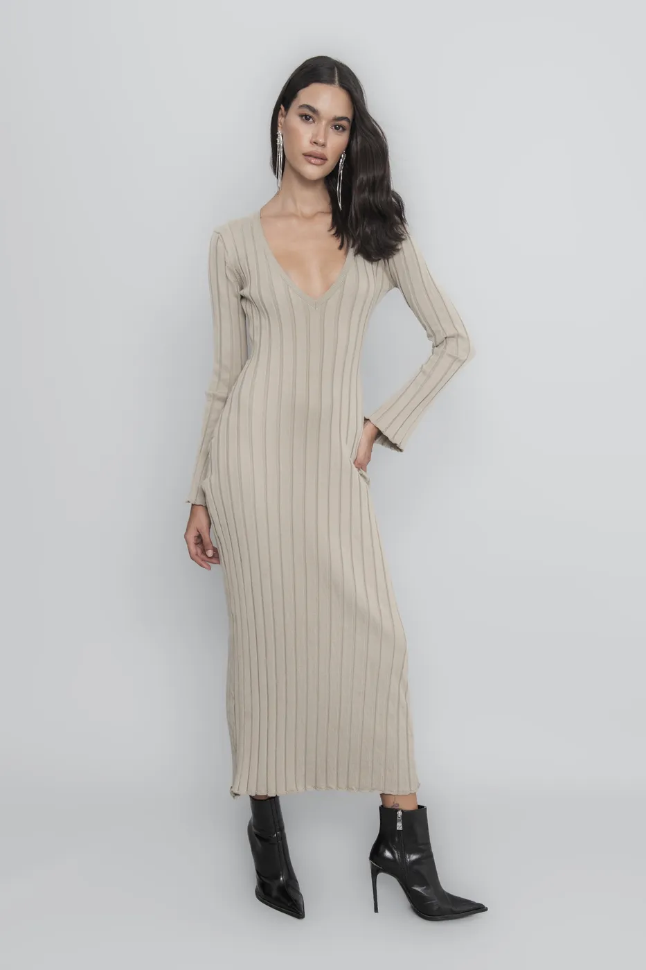 Bayan Taş Triko Midi Kalem Elbise