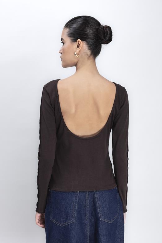 Bayan Kahverengi Sırt Dekolteli Top - BSL