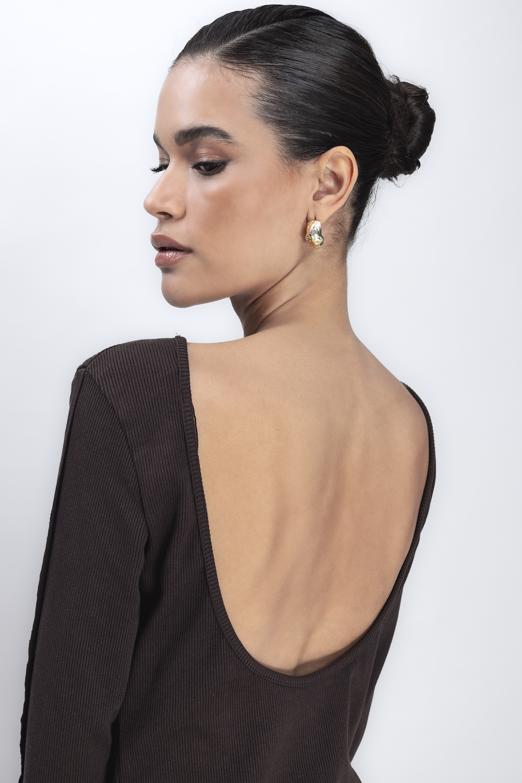 Bayan Kahverengi Sırt Dekolteli Top - BSL