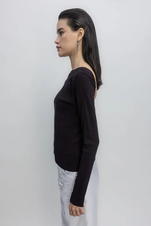 Bayan Siyah Sırt Dekolteli Top - BSL