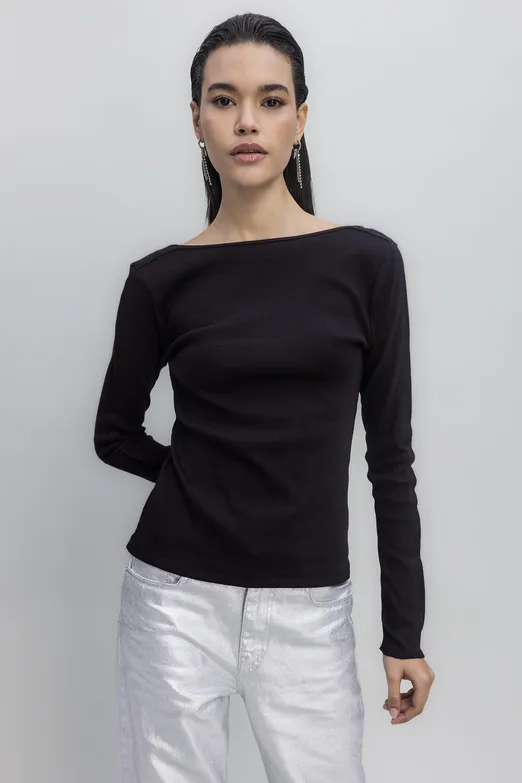 Bayan Siyah Sırt Dekolteli Top - BSL