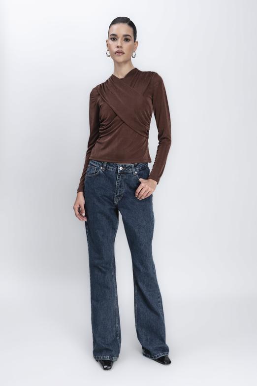 Bayan Lacivert İspanyol Paça Denim Pantolon - BSL