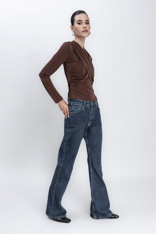 Bayan Lacivert İspanyol Paça Denim Pantolon - BSL