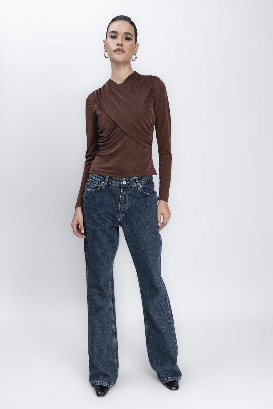 Bayan Lacivert İspanyol Paça Denim Pantolon