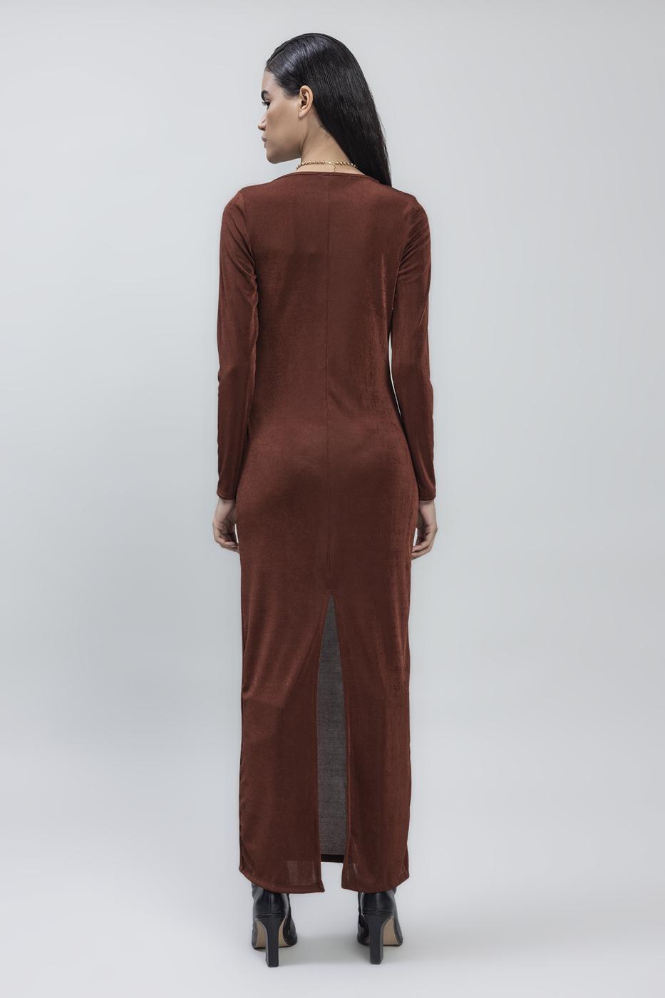 Bayan Tarçın Derin Yaka Dekolteli Maksi Elbise