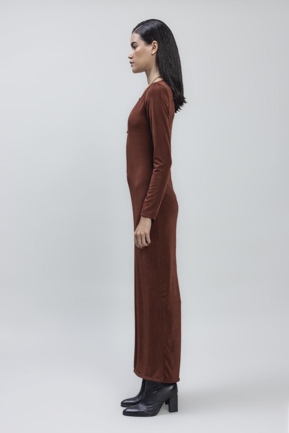 Bayan Tarçın Derin Yaka Dekolteli Maksi Elbise