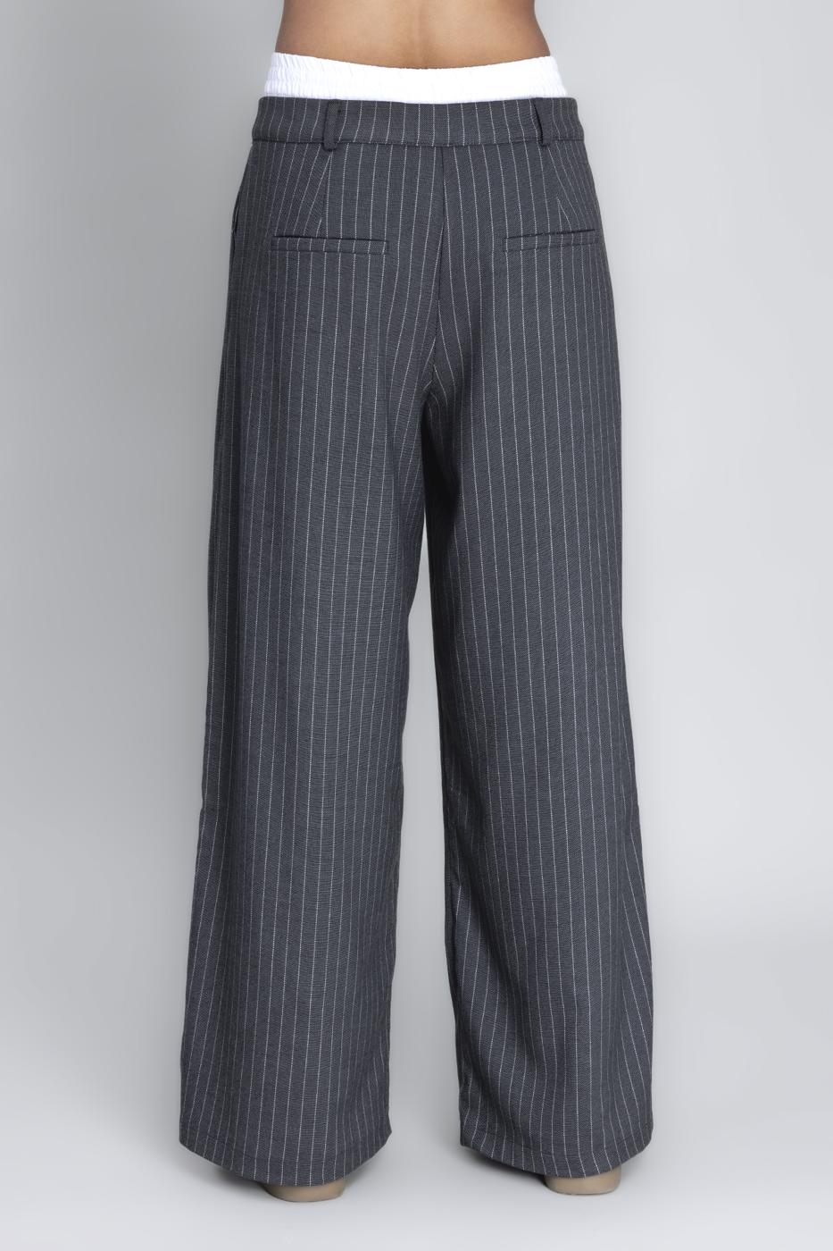 Bayan Gri Kontrast Bel Bantlı Palazzo Pantolon