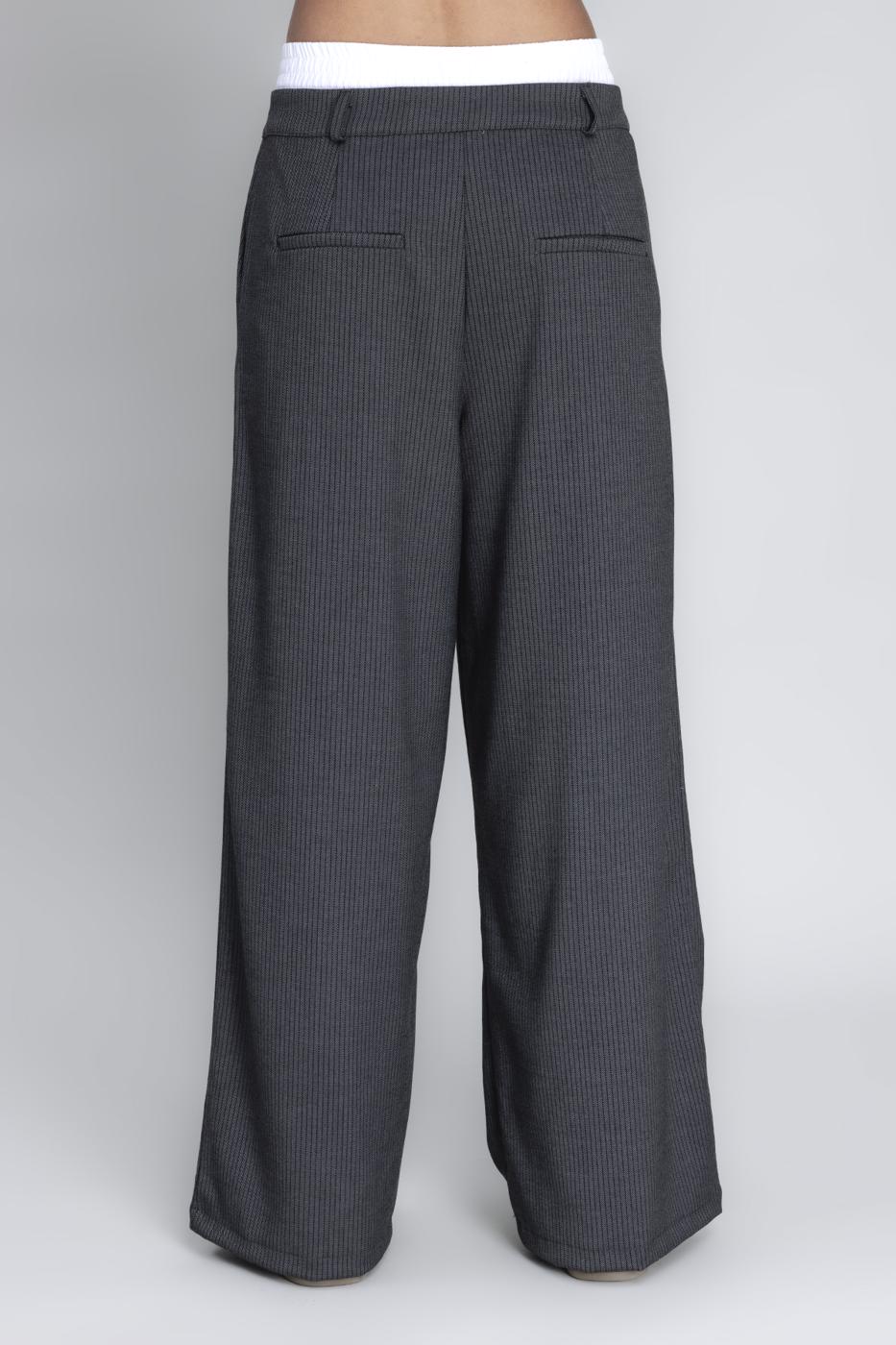 Bayan Gri Kontrast Bel Bantlı Palazzo Pantolon