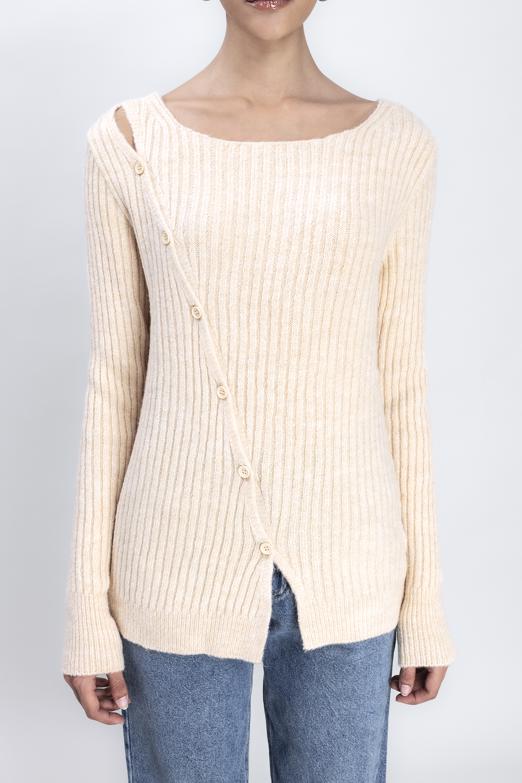 Bayan Bej Düğme Detaylı Triko - BSL
