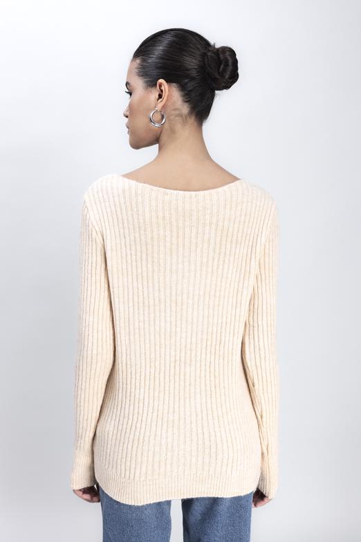 Bayan Bej Düğme Detaylı Triko - BSL