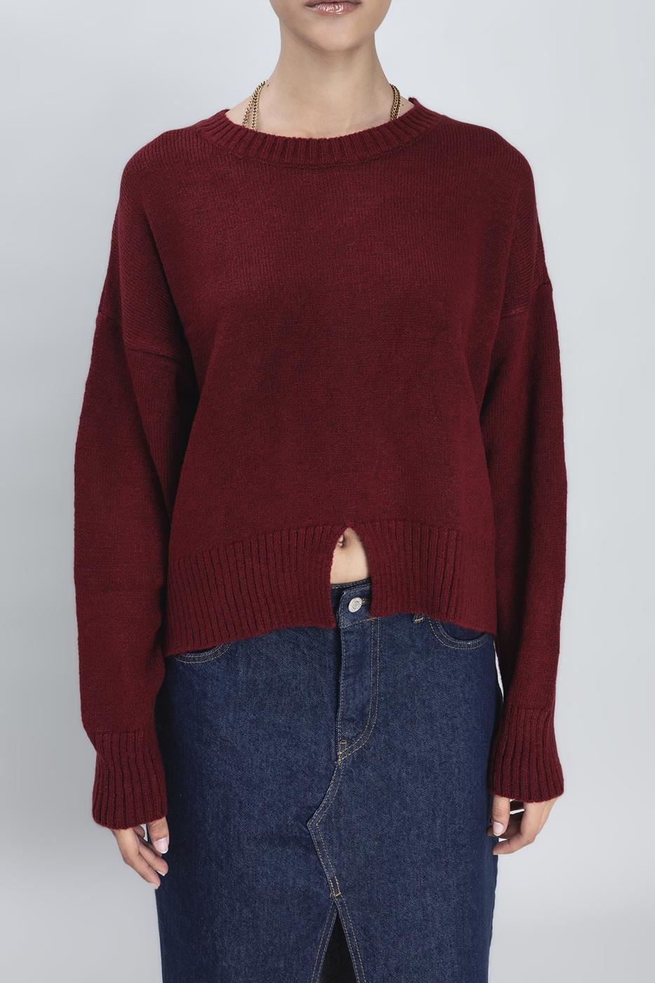 Bayan Bordo Basic Triko Kazak