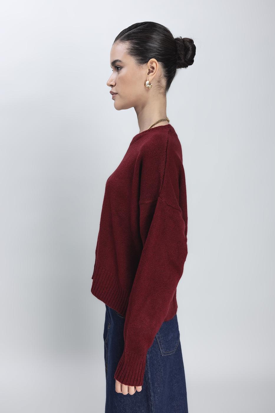 Bayan Bordo Basic Triko Kazak