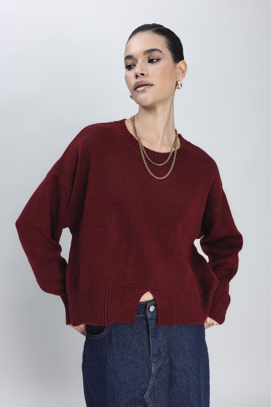 Bayan Bordo Basic Triko Kazak