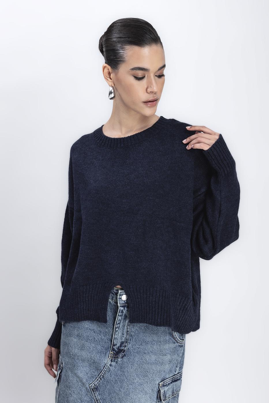 Bayan Lacivert Basic Triko Kazak