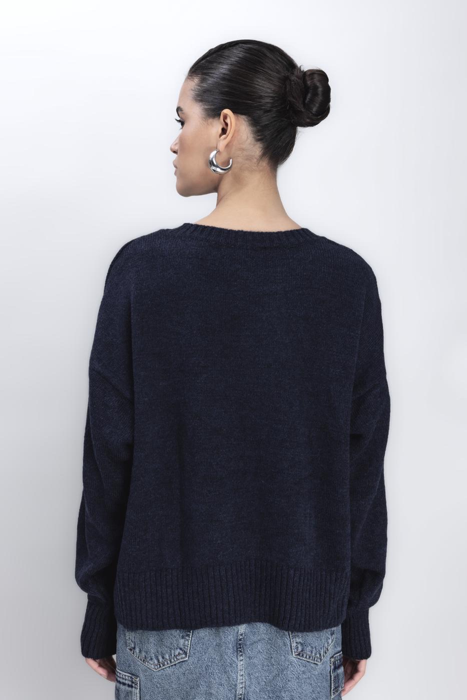 Bayan Lacivert Basic Triko Kazak