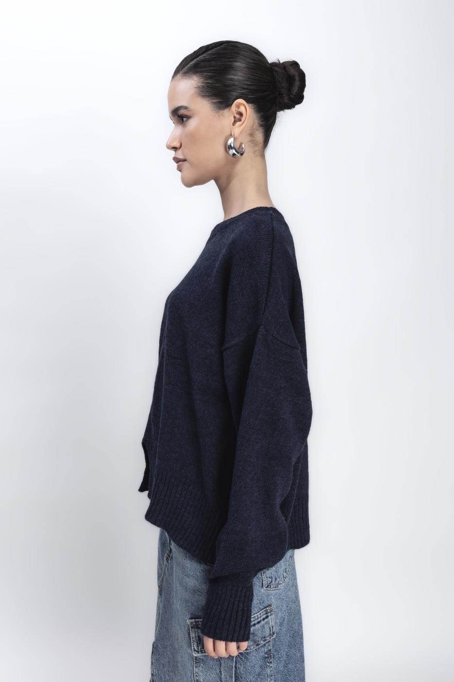 Bayan Lacivert Basic Triko Kazak